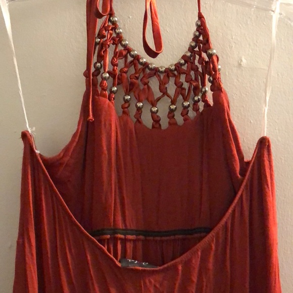 Flirty rust colored Dots halter sun dress. - Picture 3 of 3
